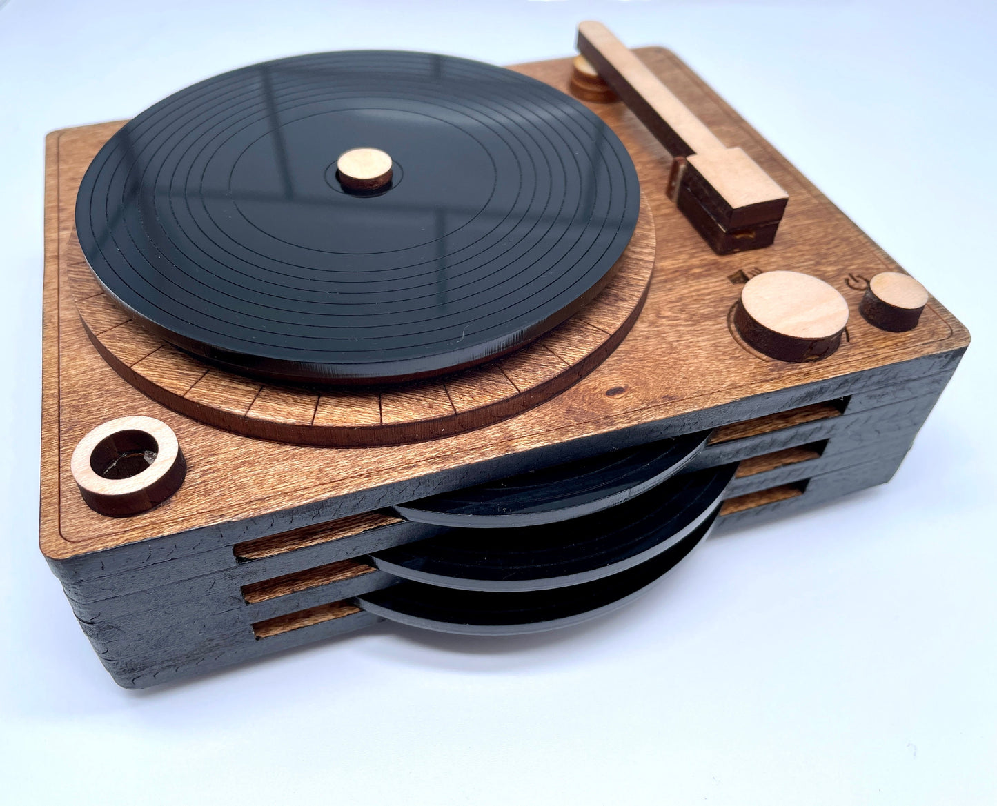 Record Coaster Set | Set of 4 Coasters | Record Coasters and Holder | Wood and Acrylic Coaster | Record Player Coasters | Mini Record Player