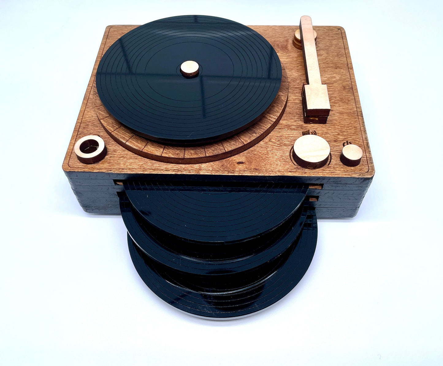 Record Coaster Set | Set of 4 Coasters | Record Coasters and Holder | Wood and Acrylic Coaster | Record Player Coasters | Mini Record Player