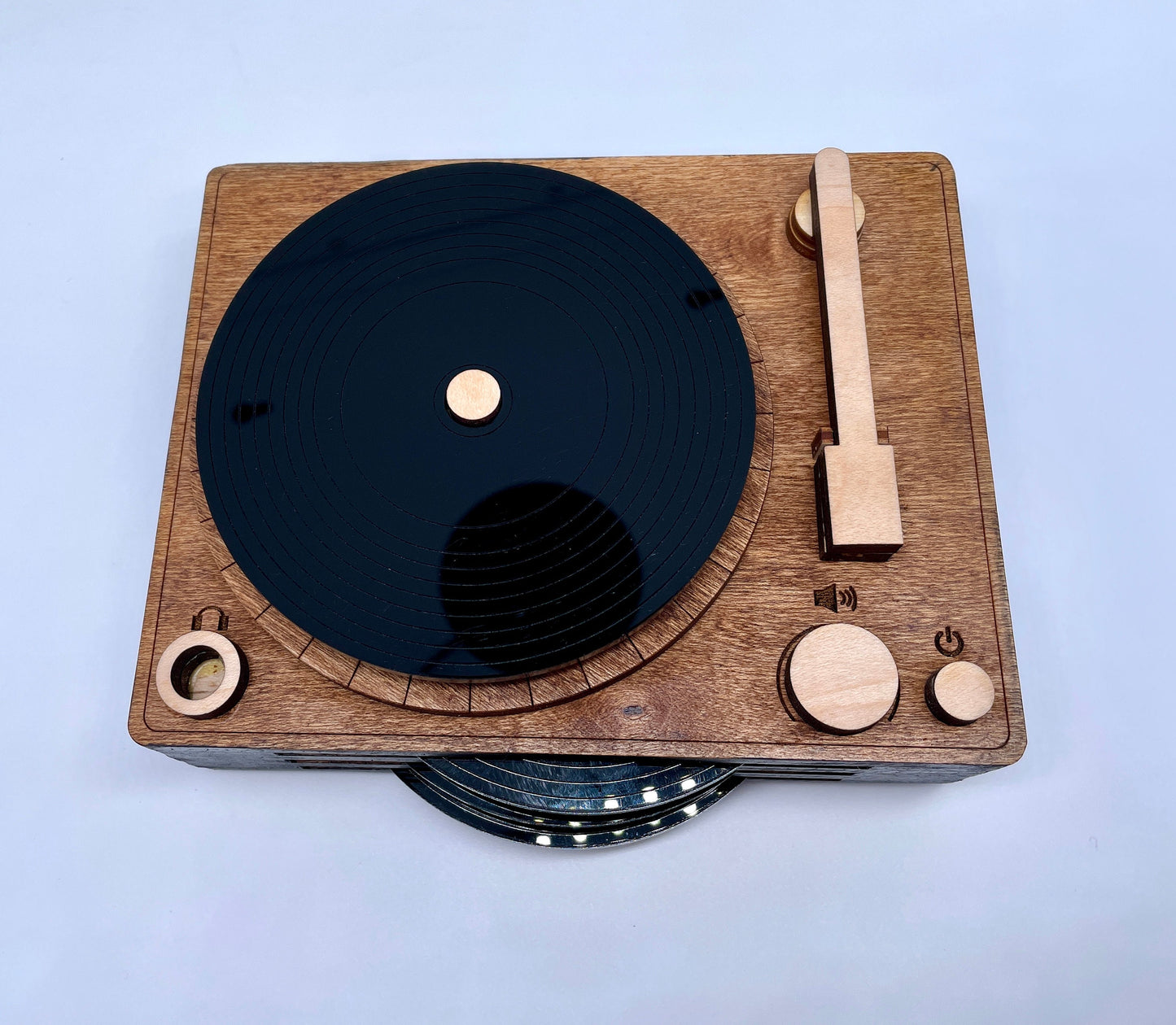 Record Coaster Set | Set of 4 Coasters | Record Coasters and Holder | Wood and Acrylic Coaster | Record Player Coasters | Mini Record Player