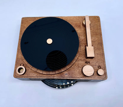 Record Coaster Set | Set of 4 Coasters | Record Coasters and Holder | Wood and Acrylic Coaster | Record Player Coasters | Mini Record Player