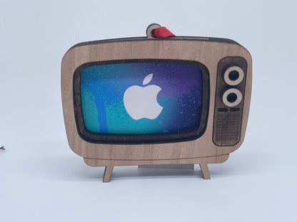 Retro TV Gift Card Holder & Photo Frame – 3-in-1 Wooden Ornament with Ribbon – 4.8x4.2 inches