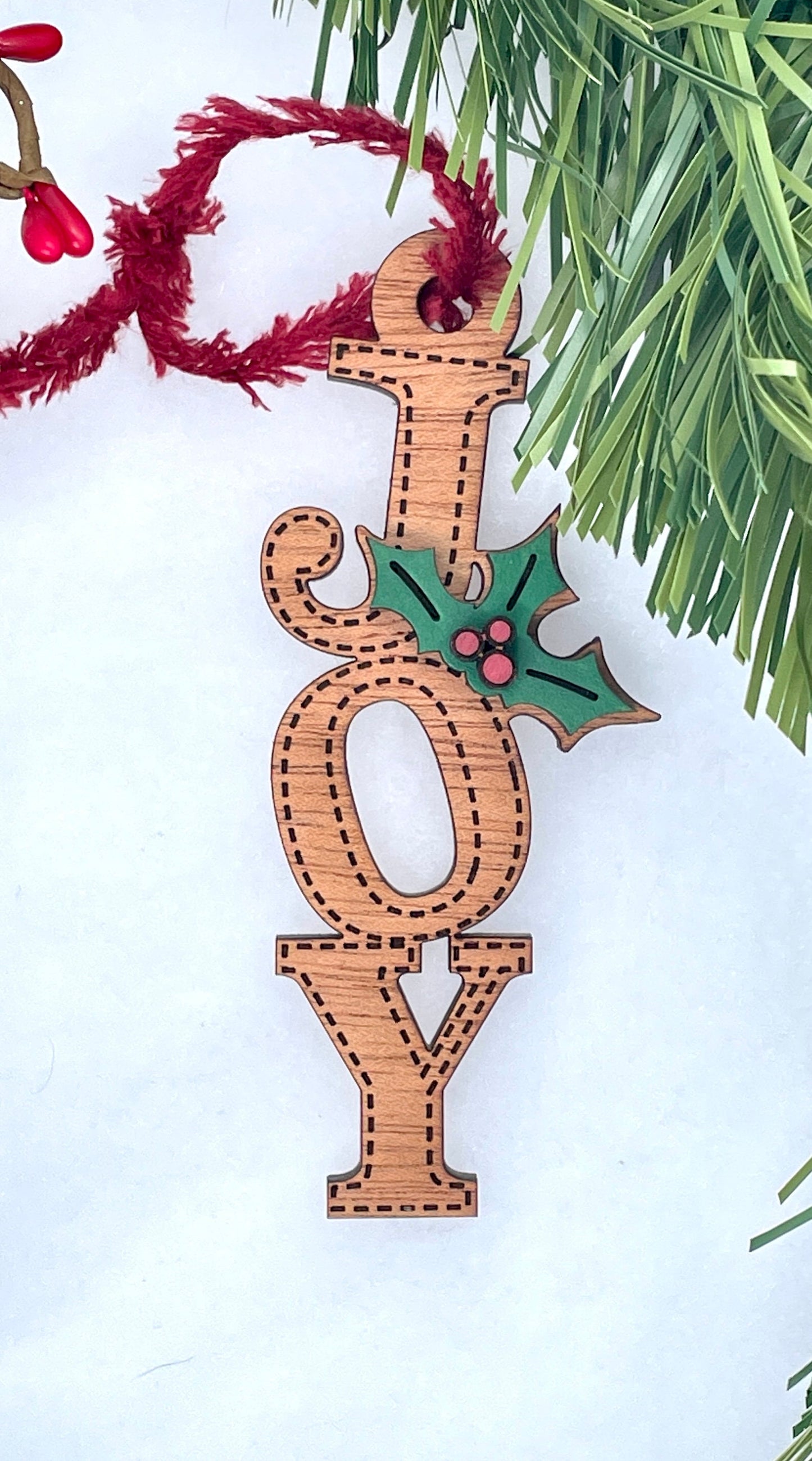 Maple & Mahogany Christmas Ornament, Joy and Hohoho, Wooden Holiday Decor