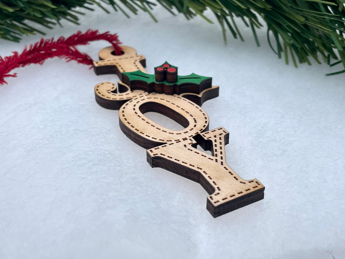 Maple & Mahogany Christmas Ornament, Joy and Hohoho, Wooden Holiday Decor