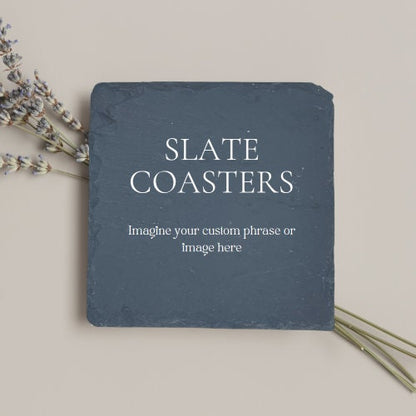 Engraved Slate Coasters – Personalized Rustic Drinkware Gift