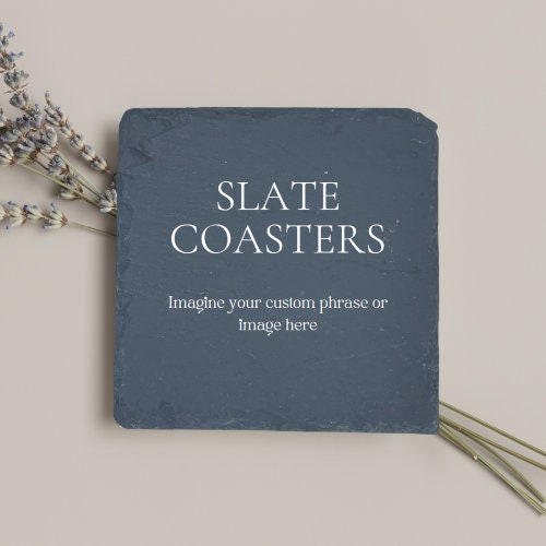 Engraved Slate Coasters – Personalized Rustic Drinkware Gift