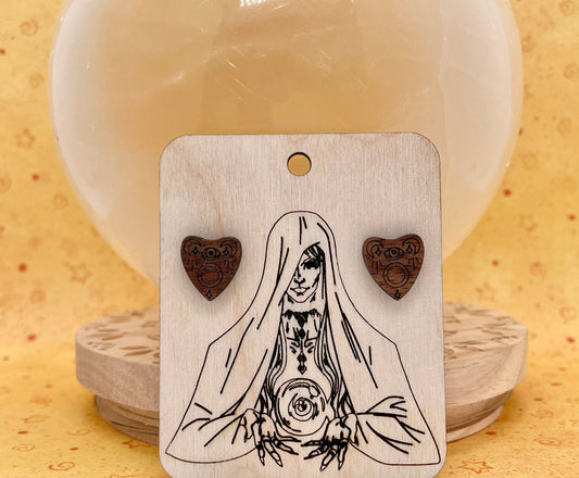 Wooden Planchette Stud Earrings – Gothic Ouija-Inspired Jewelry