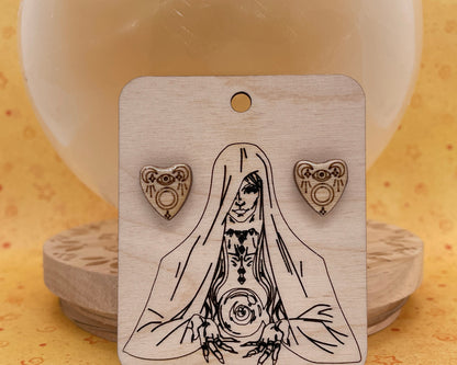 Wooden Planchette Stud Earrings – Gothic Ouija-Inspired Jewelry