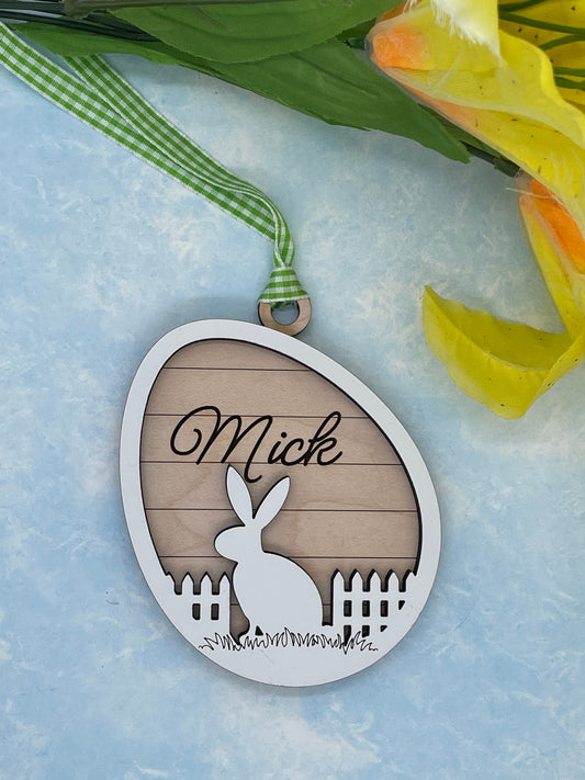 Engraved Easter Basket Tag, Custom Maple Wood Name Tag