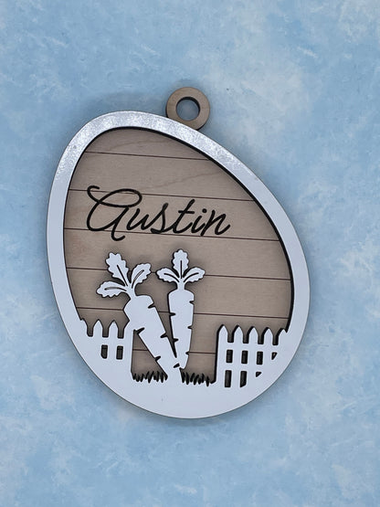 Engraved Easter Basket Tag, Custom Maple Wood Name Tag