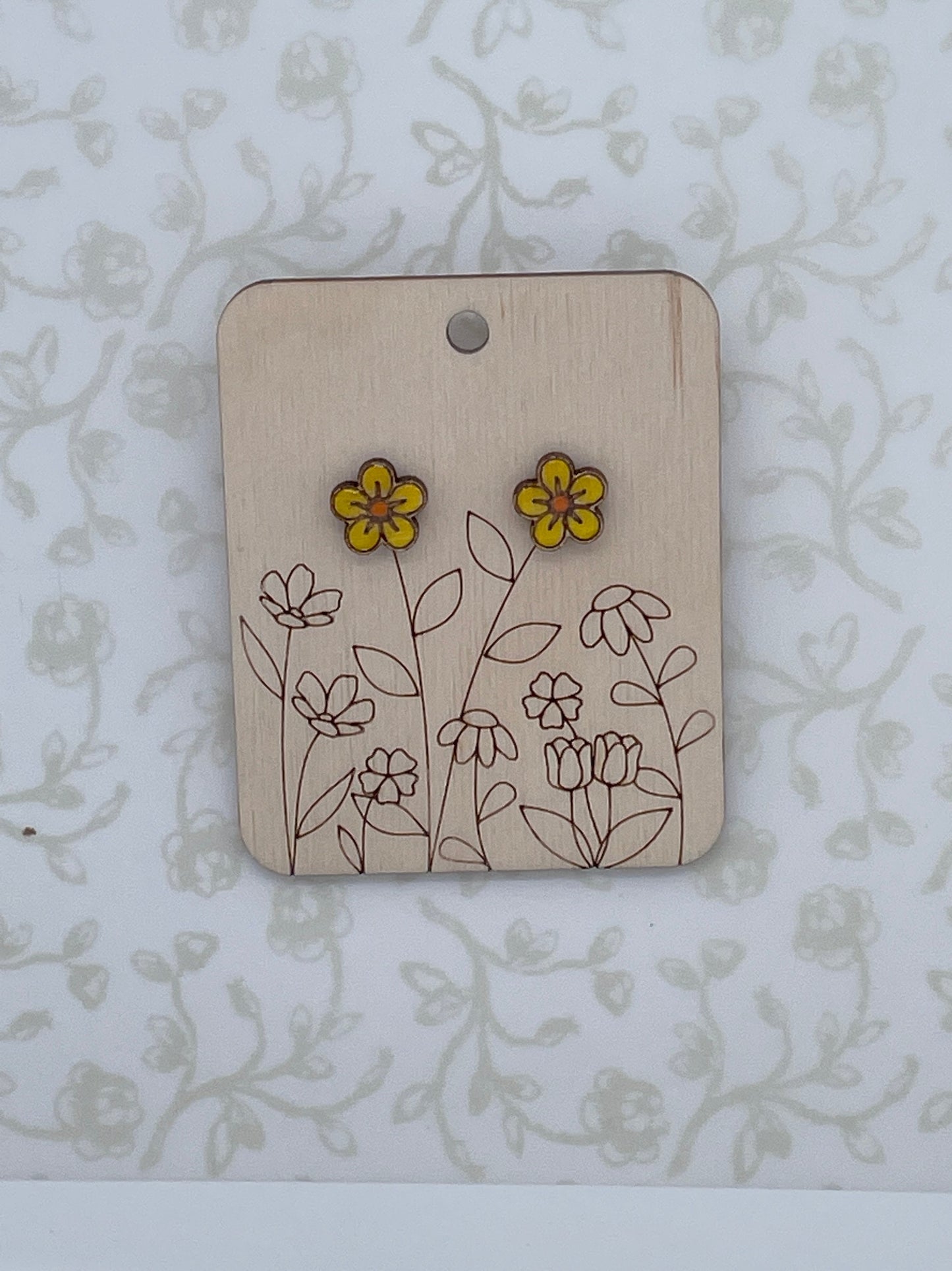 Laser Cut Periwinkle Flower Wood/Acrylic Stud Earrings