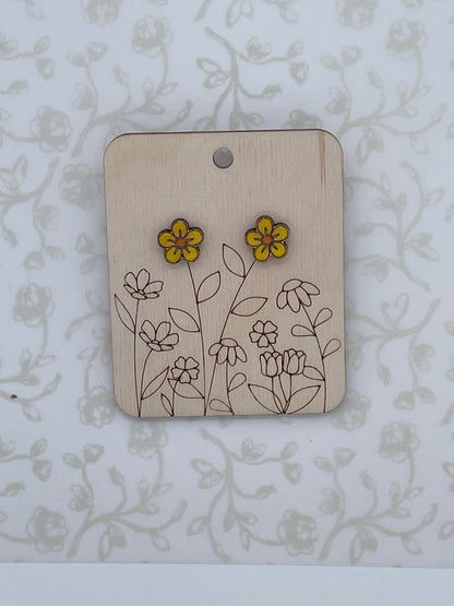 Laser Cut Periwinkle Flower Wood/Acrylic Stud Earrings