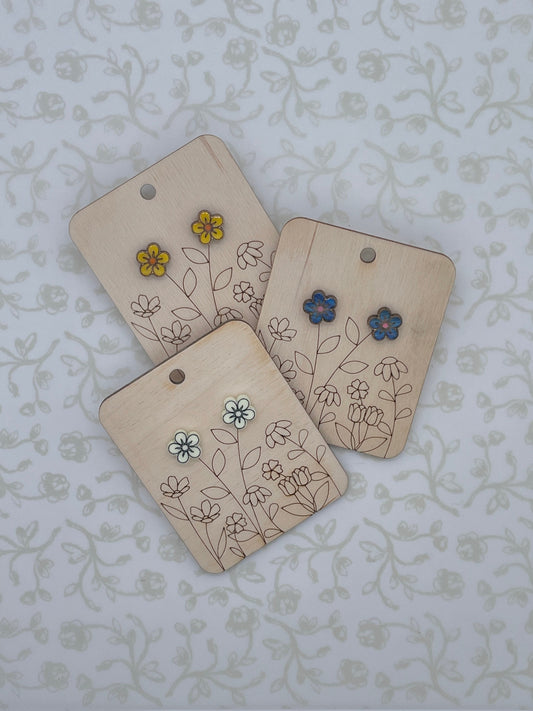 Laser Cut Periwinkle Flower Wood/Acrylic Stud Earrings