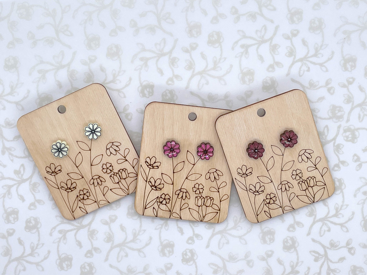 Laser Cut Daisy Flower Stud Earrings