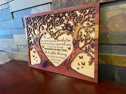 Personalized Tree Shaped Memorial Sign – Handcrafted 2-Layer Wooden Keepsake with Poem – 14x10 inches