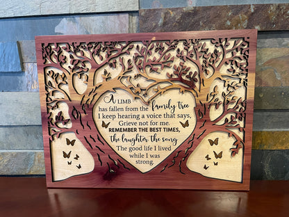 Personalized Tree Shaped Memorial Sign – Handcrafted 2-Layer Wooden Keepsake with Poem – 14x10 inches