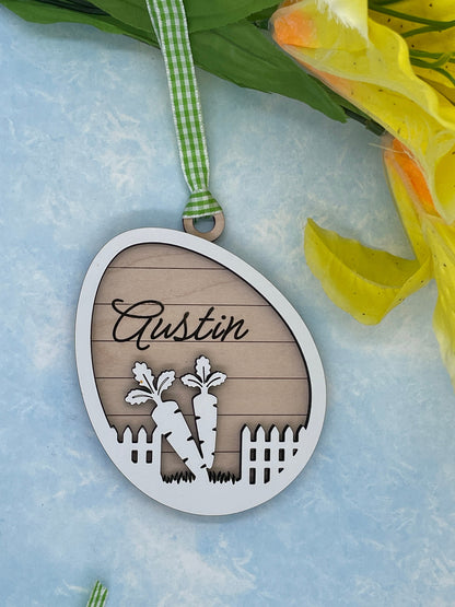 Engraved Easter Basket Tag, Custom Maple Wood Name Tag