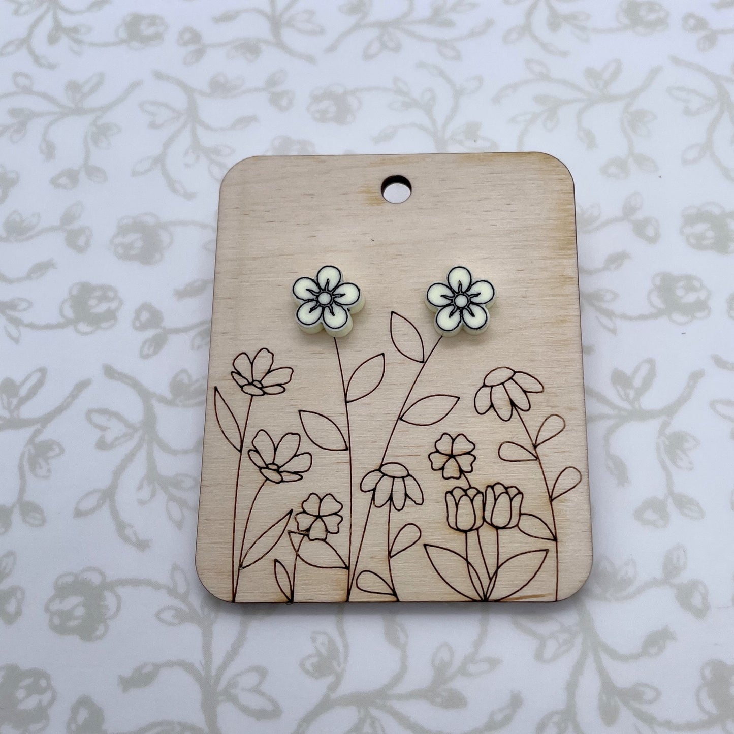 Laser Cut Periwinkle Flower Wood/Acrylic Stud Earrings