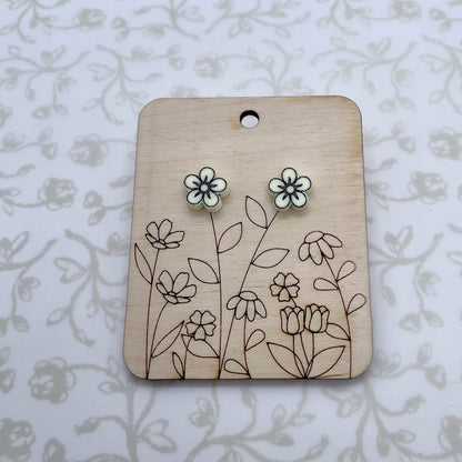 Laser Cut Periwinkle Flower Wood/Acrylic Stud Earrings