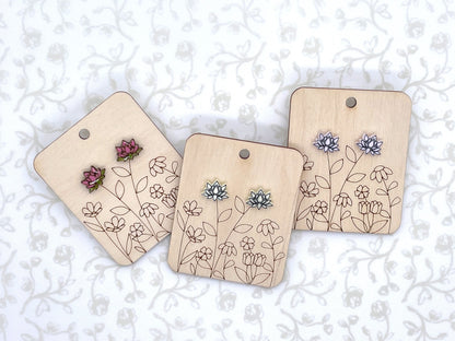 Laser Cut Lotus Flower Wood/Acrylic Stud Earrings