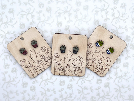 Laser Cut and Hand-painted Wood Snake Succulent Stud Earrings