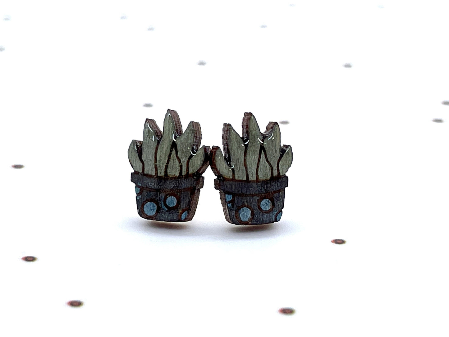 Laser Cut and Hand-painted Wood Snake Succulent Stud Earrings