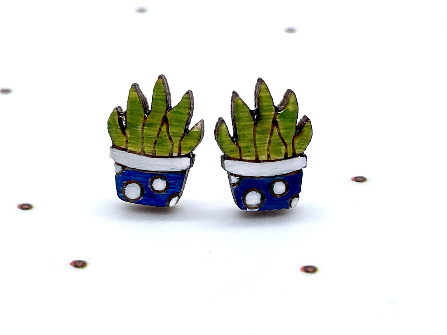 Laser Cut and Hand-painted Wood Snake Succulent Stud Earrings