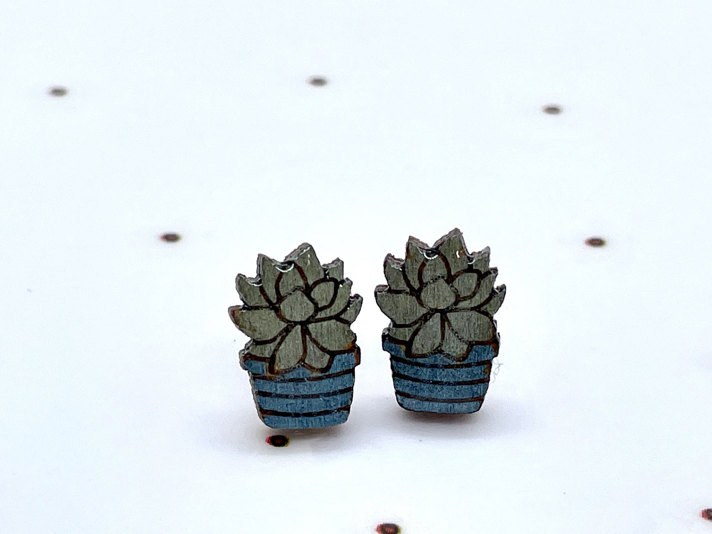 Laser Cut Hand-painted Wood Succulent Stud Earrings