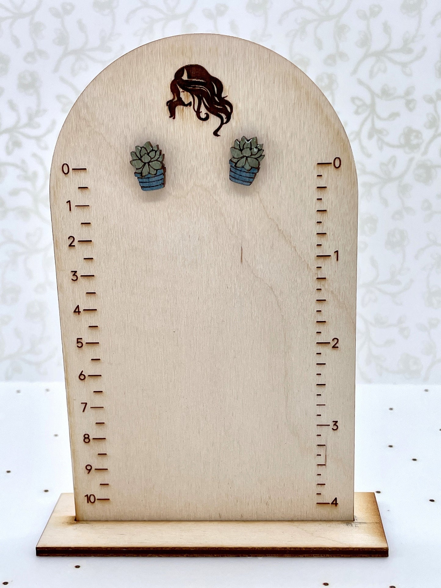 Laser Cut Hand-painted Wood Succulent Stud Earrings