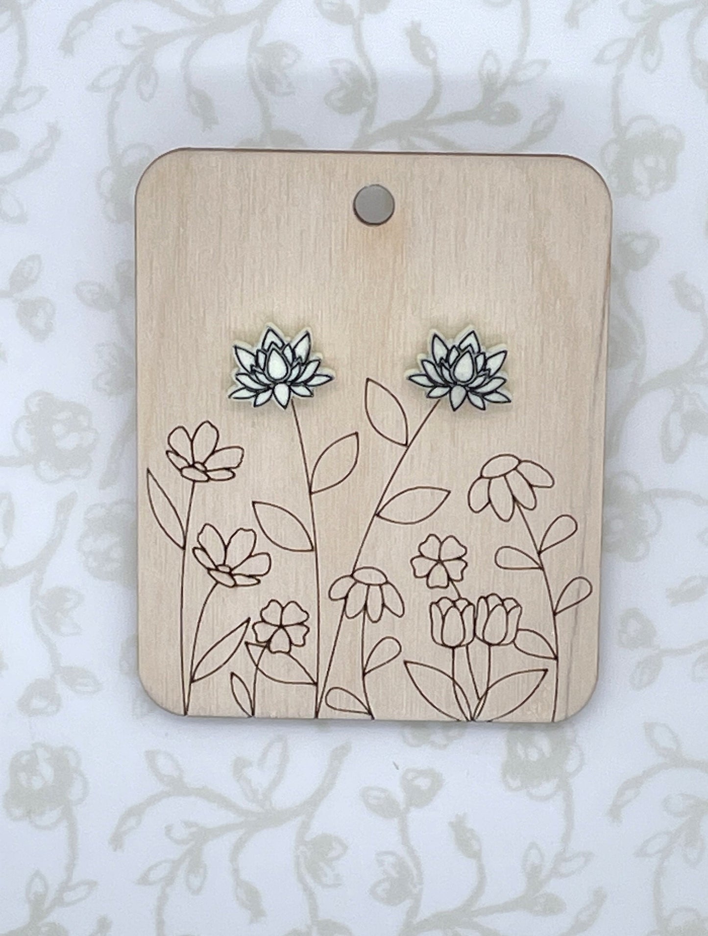 Laser Cut Lotus Flower Wood/Acrylic Stud Earrings