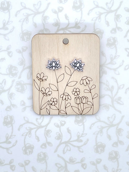Laser Cut Lotus Flower Wood/Acrylic Stud Earrings