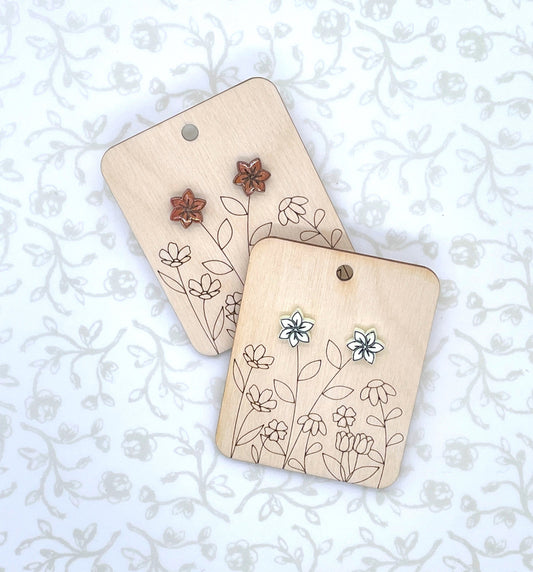 Laser Cut Forget-Me-Not Flower Wood with Resin Coating/Acrylic Stud Earrings