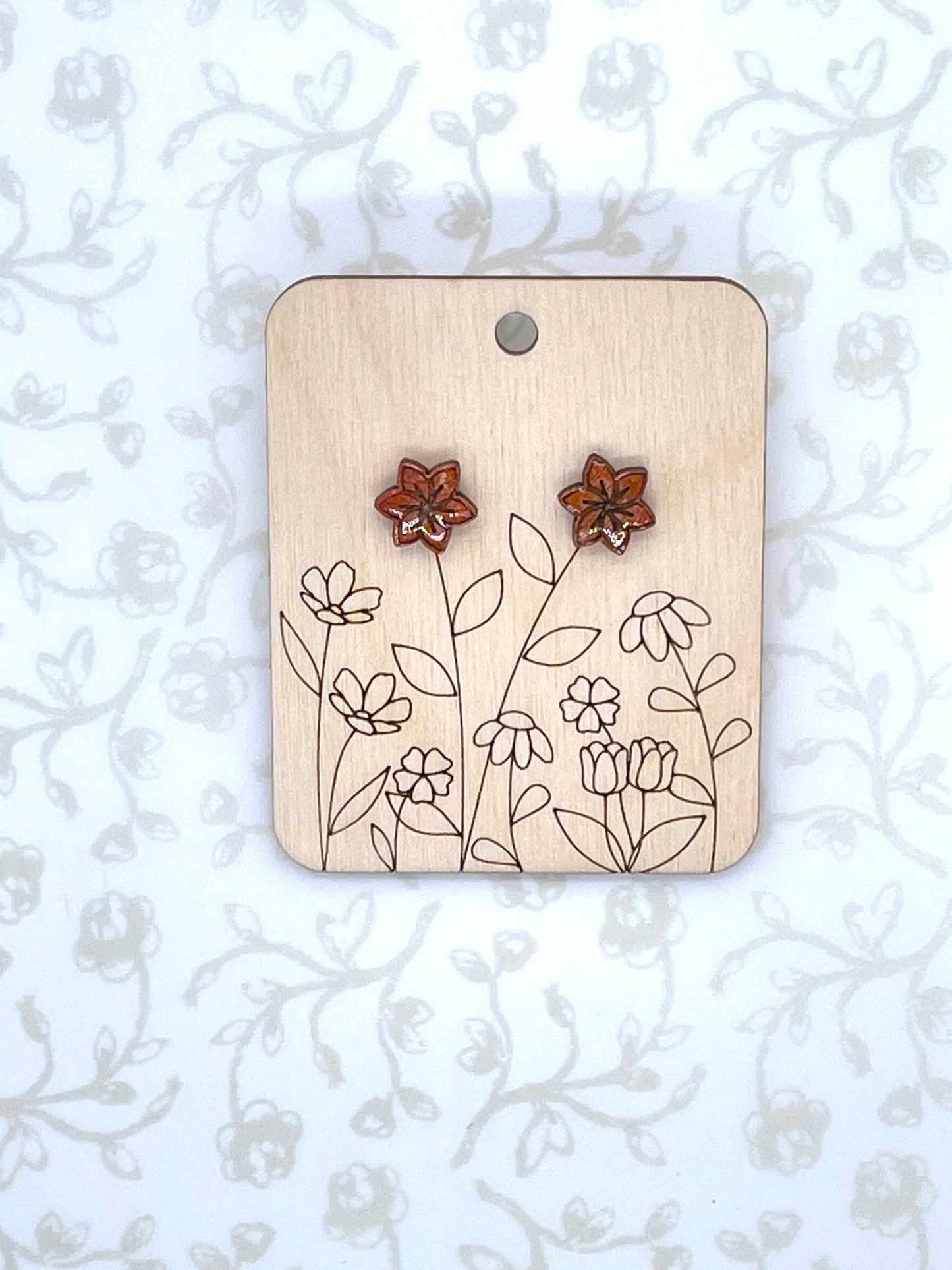 Laser Cut Forget-Me-Not Flower Wood with Resin Coating/Acrylic Stud Earrings