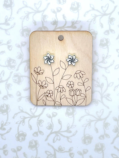 Laser Cut Forget-Me-Not Flower Wood with Resin Coating/Acrylic Stud Earrings