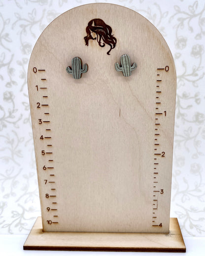Handmade Saguaro Cactus Wood Stud Earrings with Resin Coating