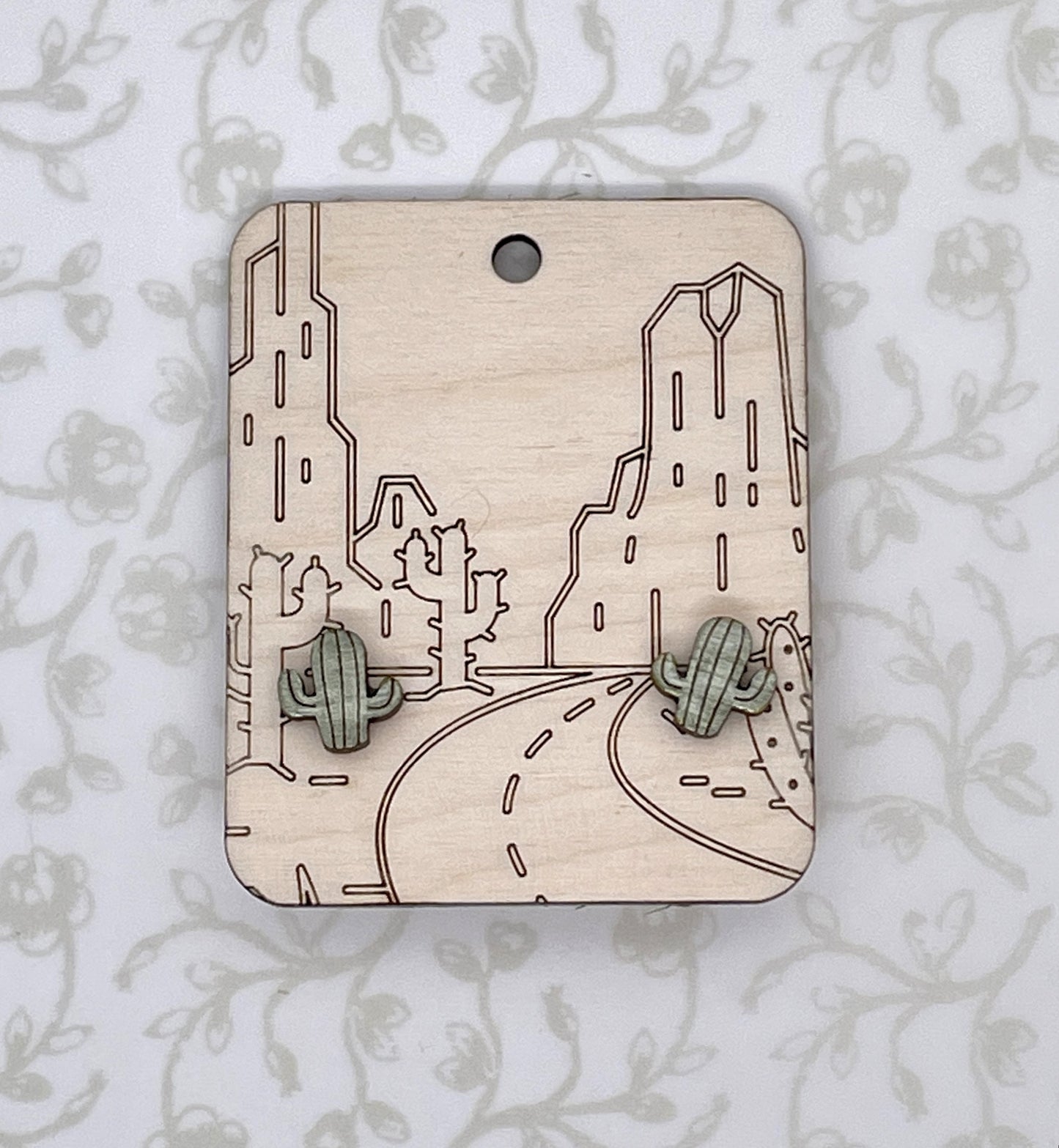 Handmade Saguaro Cactus Wood Stud Earrings with Resin Coating