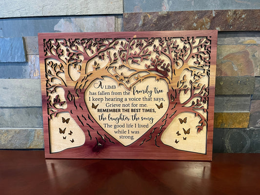 Personalized Tree Shaped Memorial Sign – Handcrafted 2-Layer Wooden Keepsake with Poem – 14x10 inches