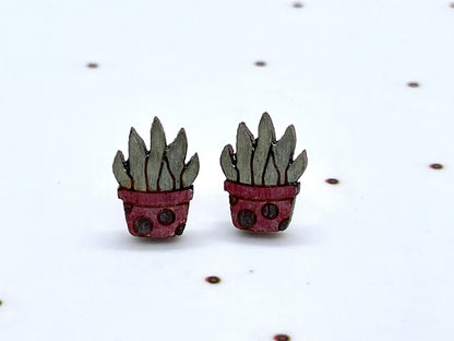Laser Cut and Hand-painted Wood Snake Succulent Stud Earrings