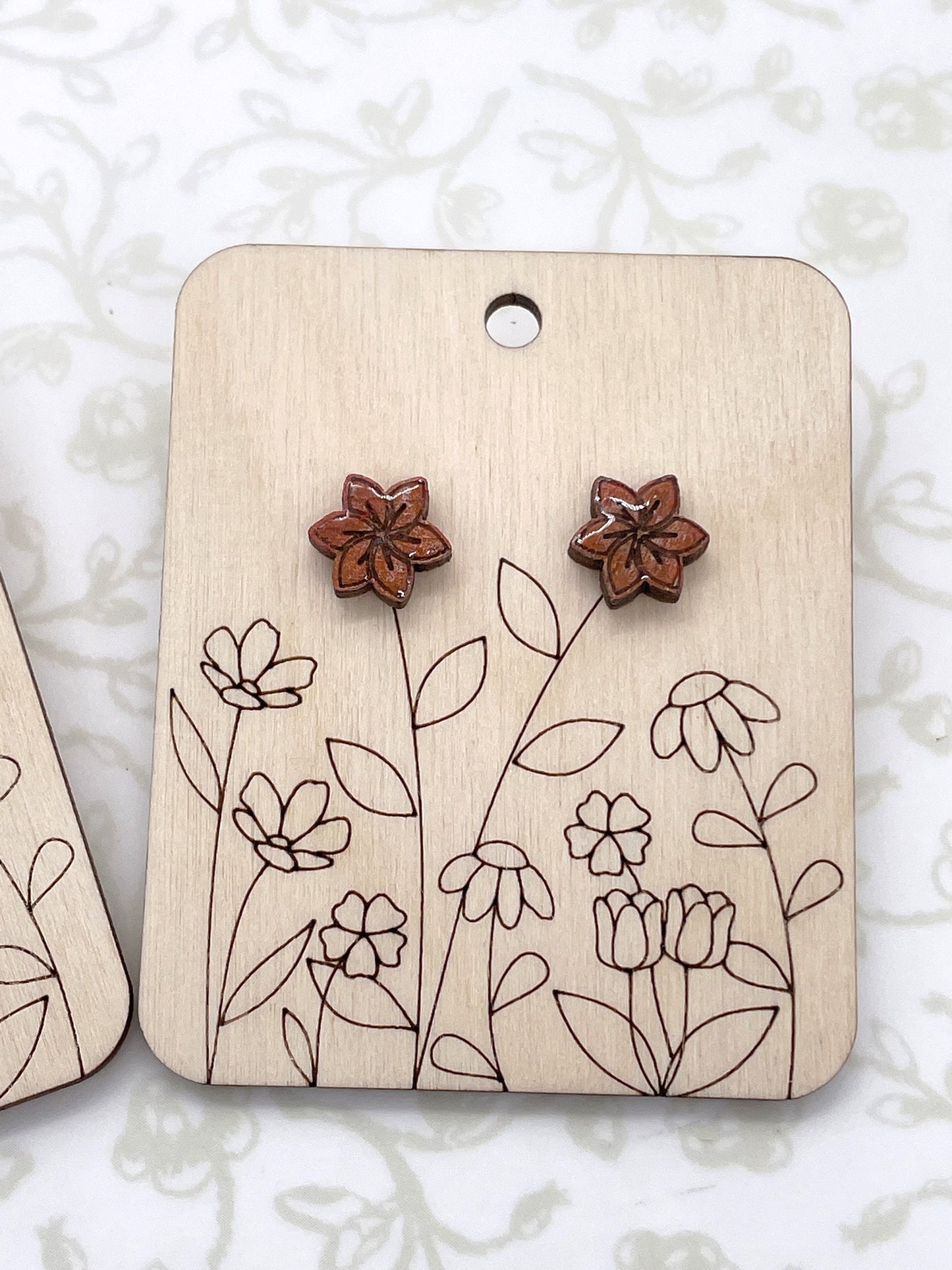 Laser Cut Forget-Me-Not Flower Wood with Resin Coating/Acrylic Stud Earrings