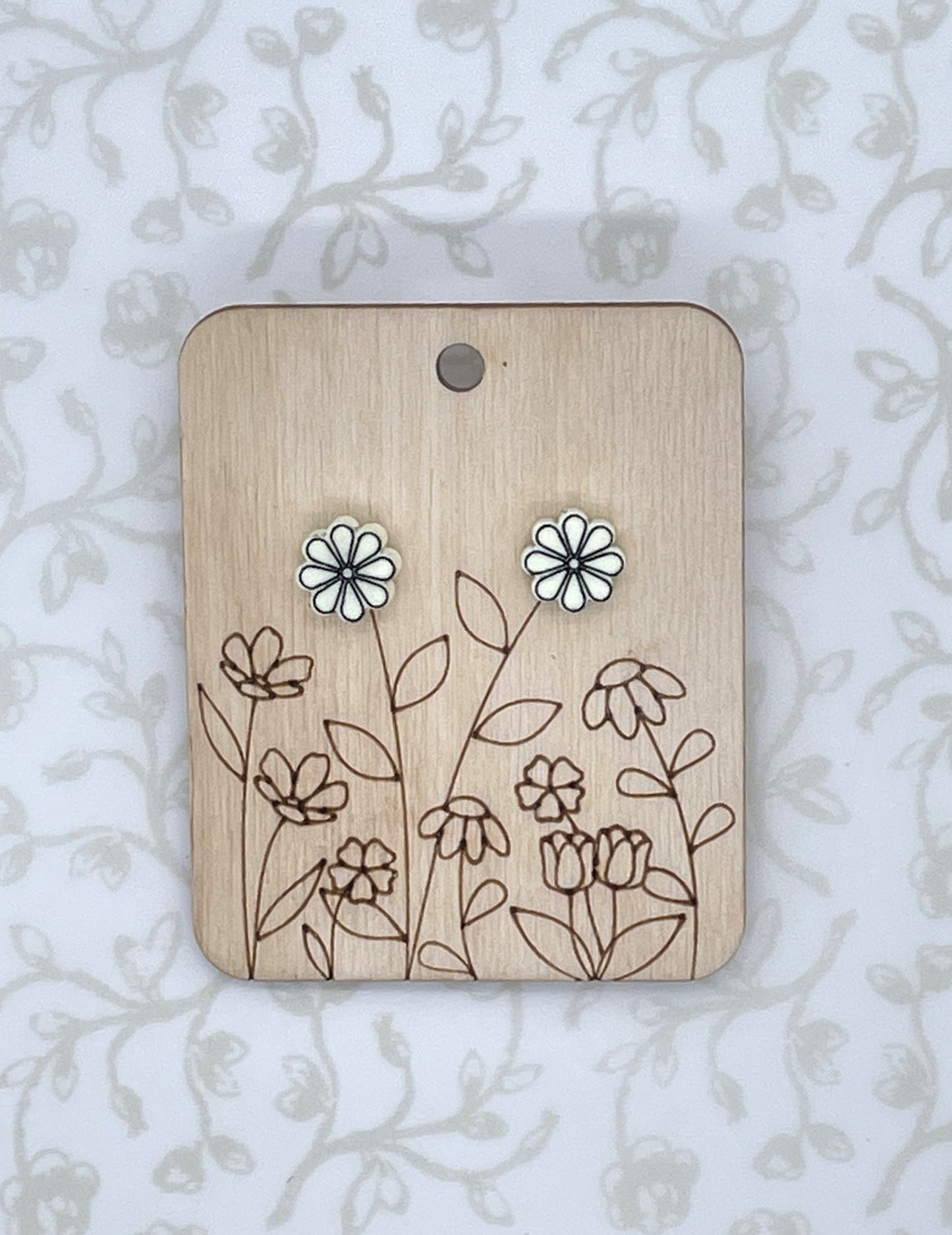 Laser Cut Daisy Flower Stud Earrings
