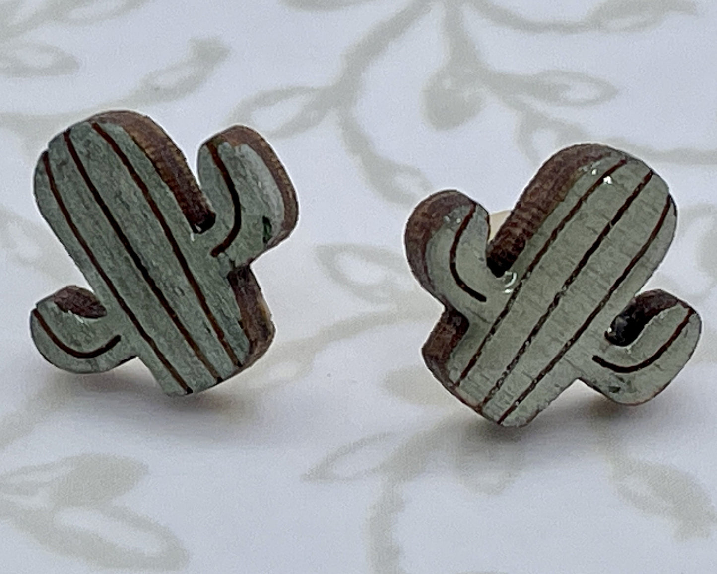 Handmade Saguaro Cactus Wood Stud Earrings with Resin Coating