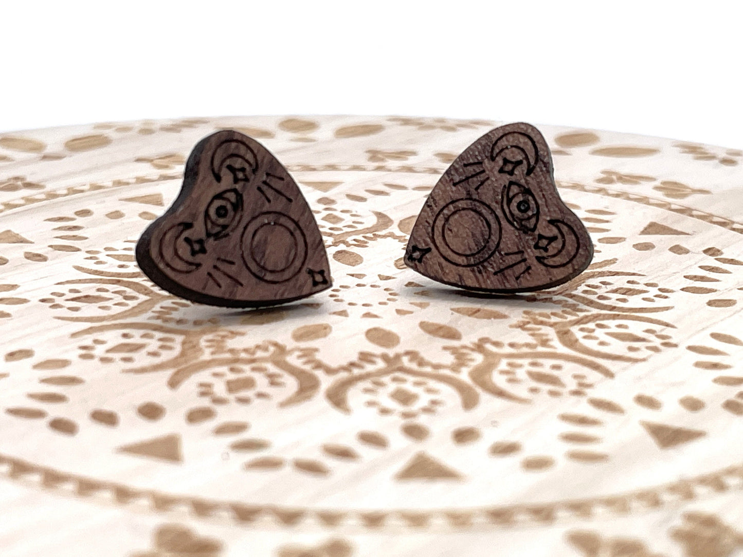 Wooden Planchette Stud Earrings – Gothic Ouija-Inspired Jewelry