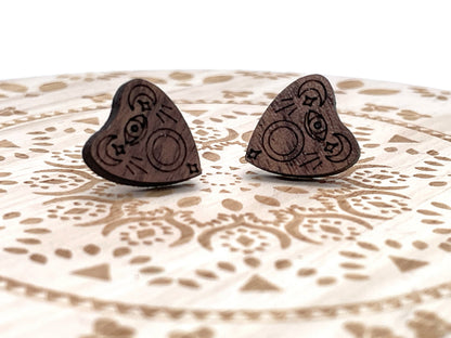 Wooden Planchette Stud Earrings – Gothic Ouija-Inspired Jewelry