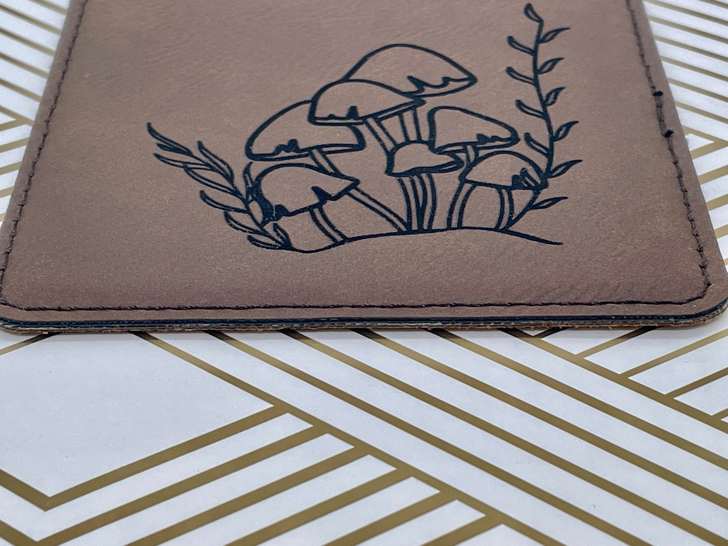 Engraved Mushroom Leather Coasters – Set of Four