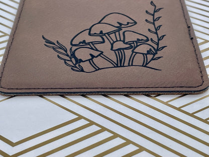 Engraved Mushroom Leather Coasters – Set of Four