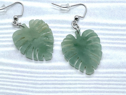 Monstera Leaf Dangling Earrings, Green Acrylic Monstera Leaf, Monstera Jewelry