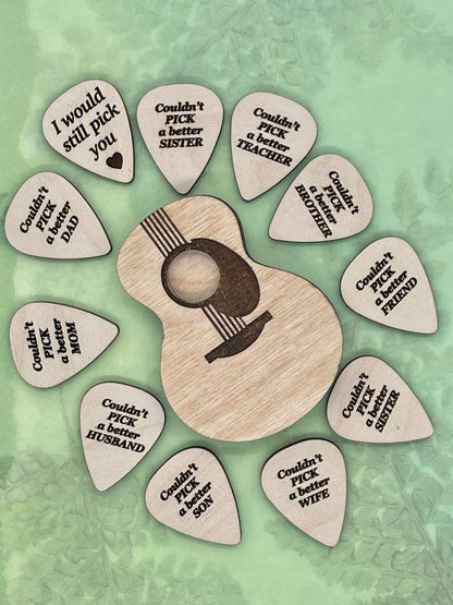 Laser Engraved Birch Wood Guitar Pick Box, Personalized Gift
