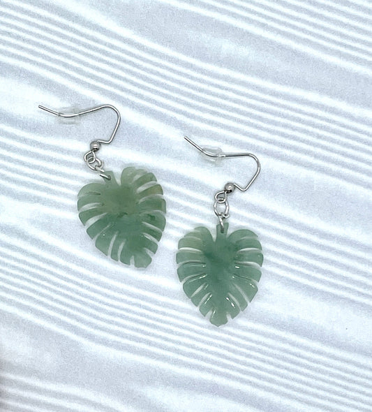 Monstera Leaf Dangling Earrings, Green Acrylic Monstera Leaf, Monstera Jewelry