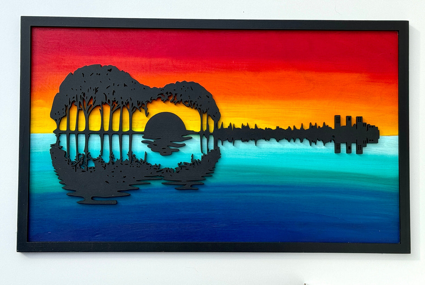 Laser-Cut Guitar Wall Art, Sunset Silhouette, Music Room Decor