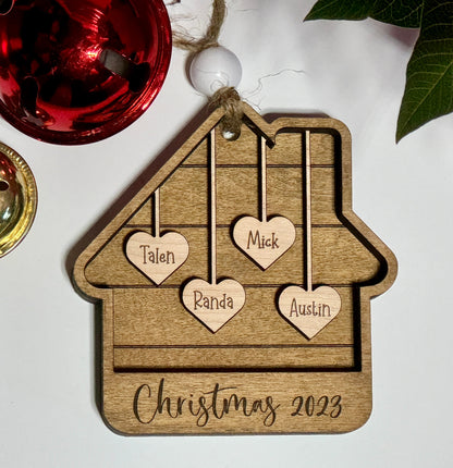 House Ornament with Custom Named Hearts