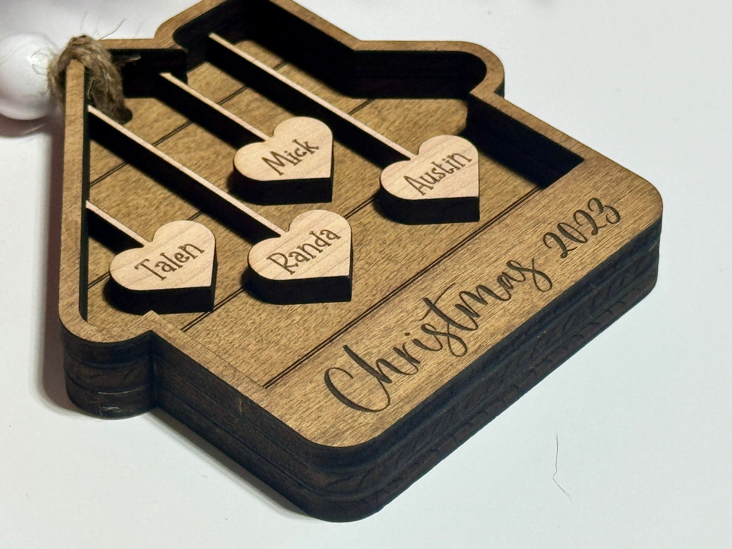 House Ornament with Custom Named Hearts